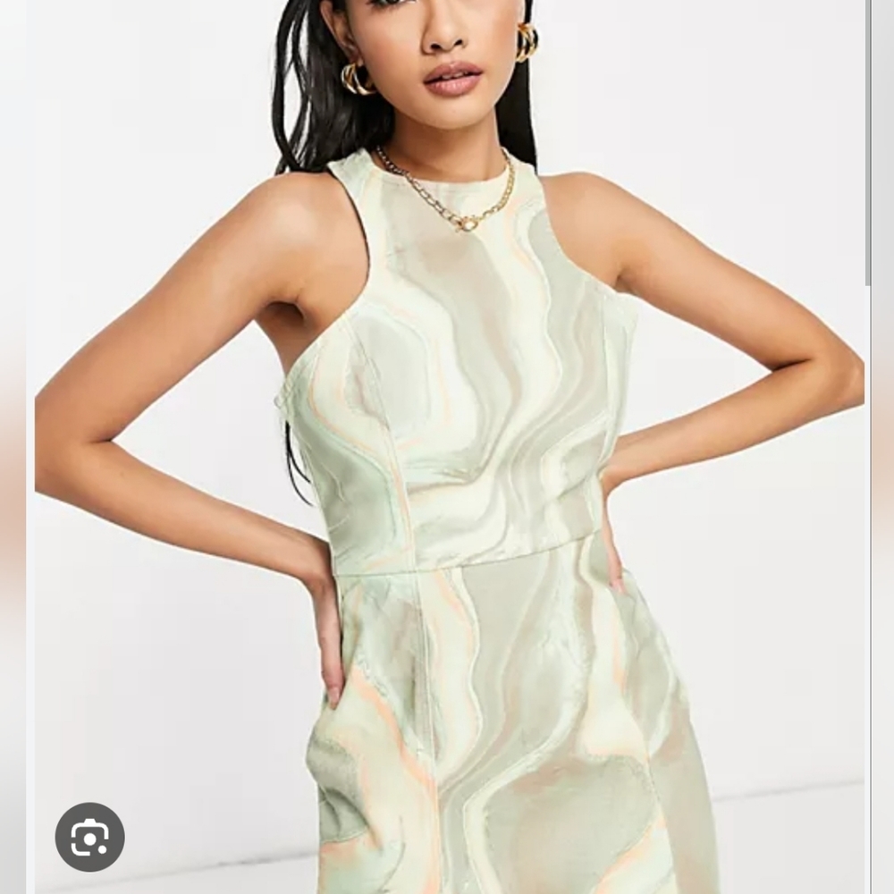 Asos Design Marble Denim Racerback Dress